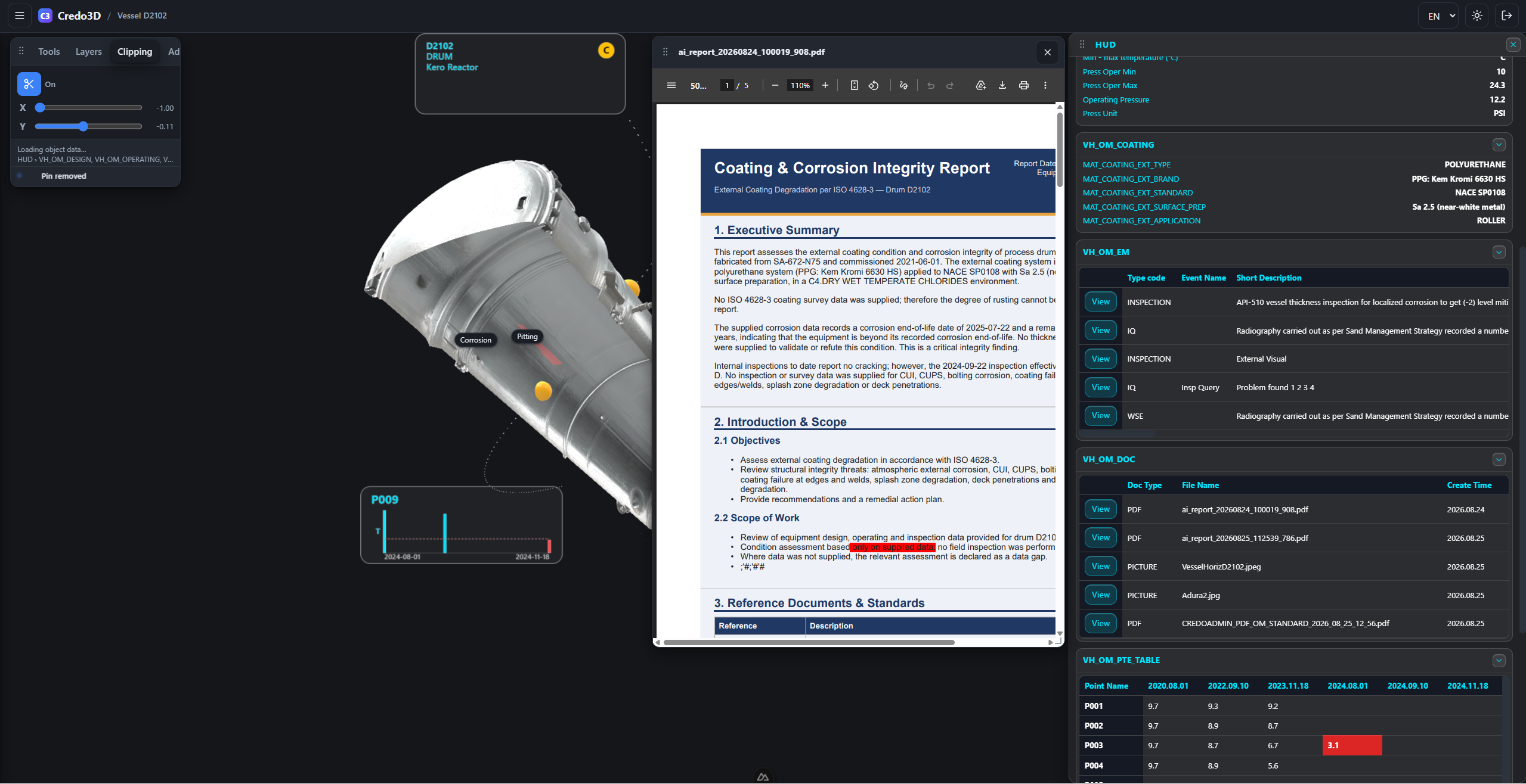 A PDF report opened in Credo3D